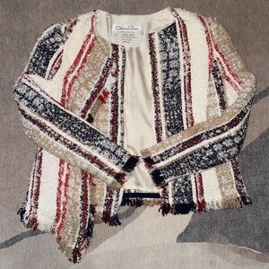Oscar de la Renta Women's Boucle Striped Jacket - Red, Black, Cream Size 1